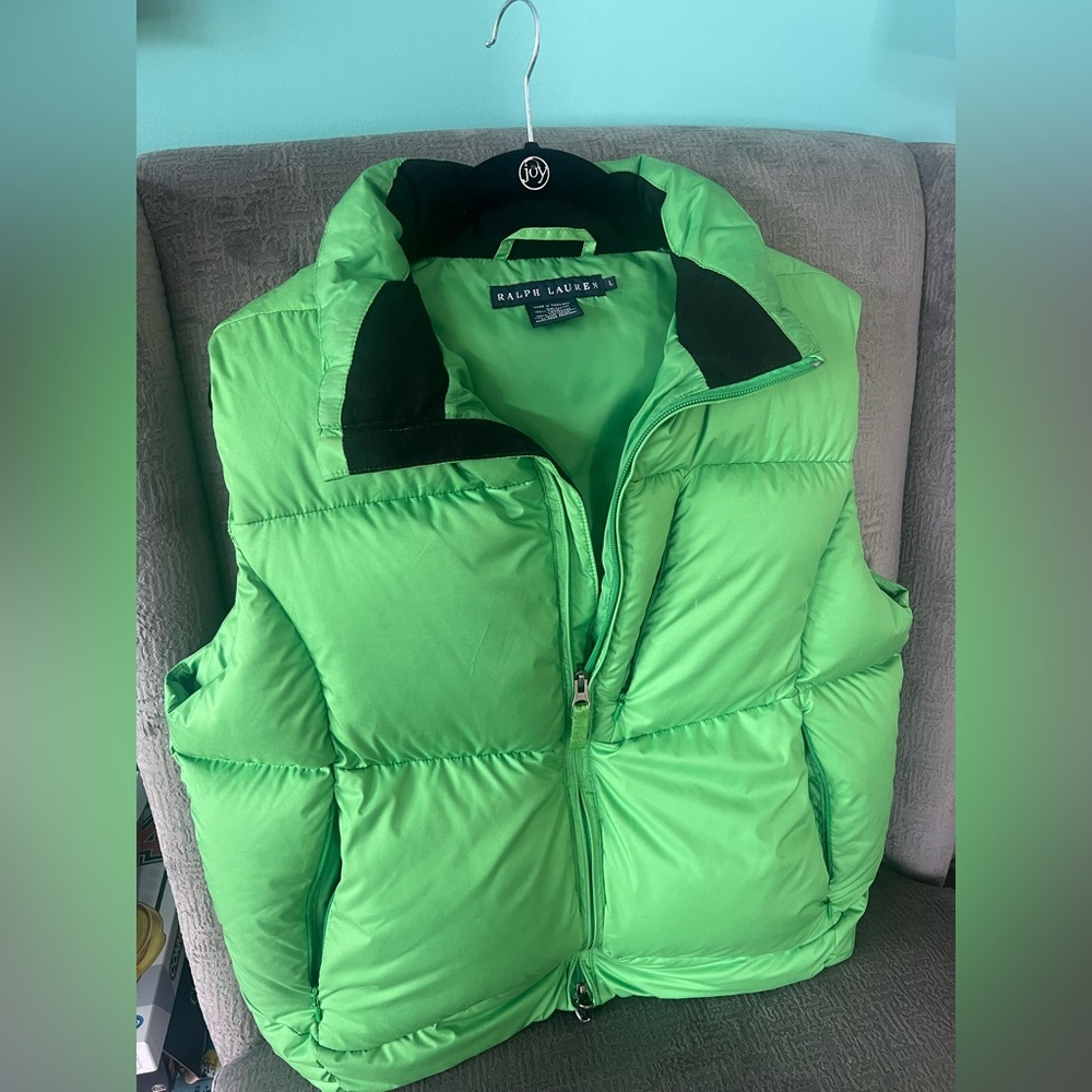 Ralph Lauren Green Quilted Vest with Stand-Up Collar